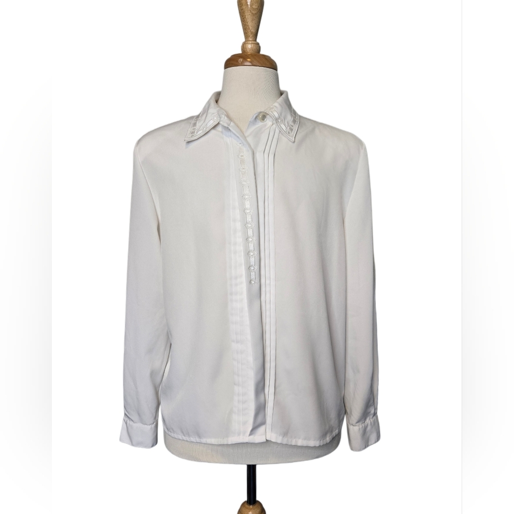 Vintage Classic Normcore Embroidered Blouse Coastal Grandma Chic XL 80s 90s